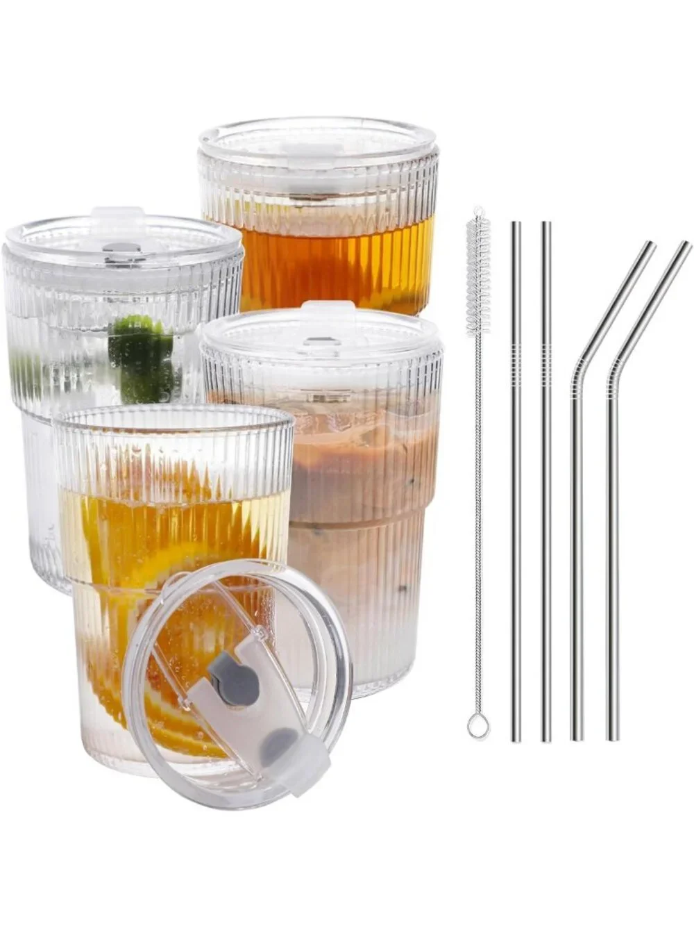 Reusable 16oz Iced Coffee Cups with Lids & Straws - Set of 4, BPA Free